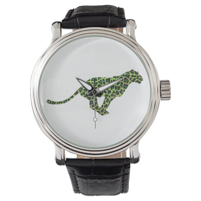 Montre Silhouette de léopard noir et vert (devant)