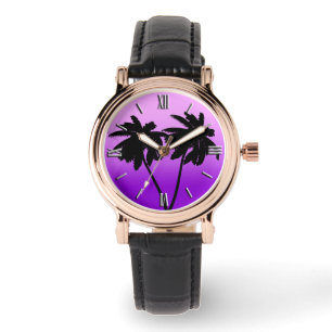 Montre Silhouette de palmier sur Twilight violet