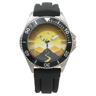 Montre Silhouette de sommet de montagne avec un piédestal