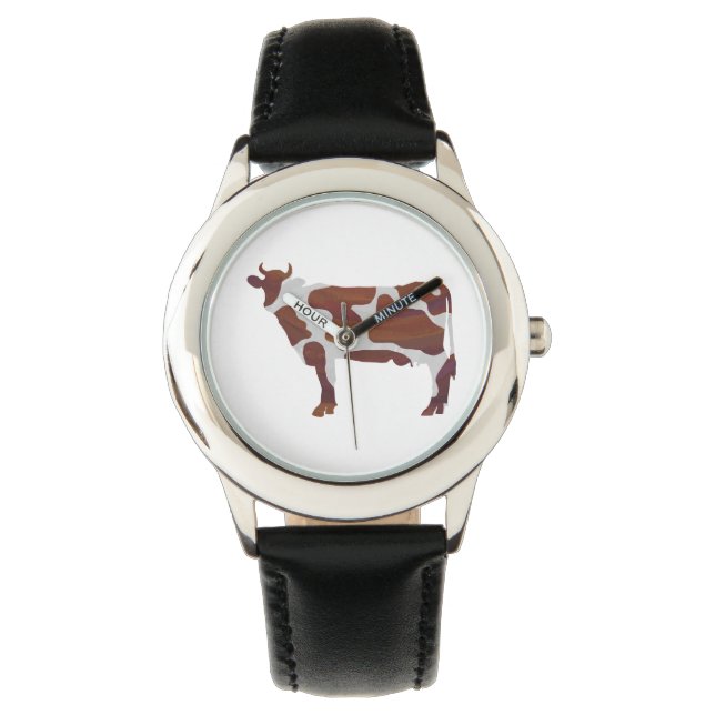 Montre Silhouette de vache marron et blanc (devant)