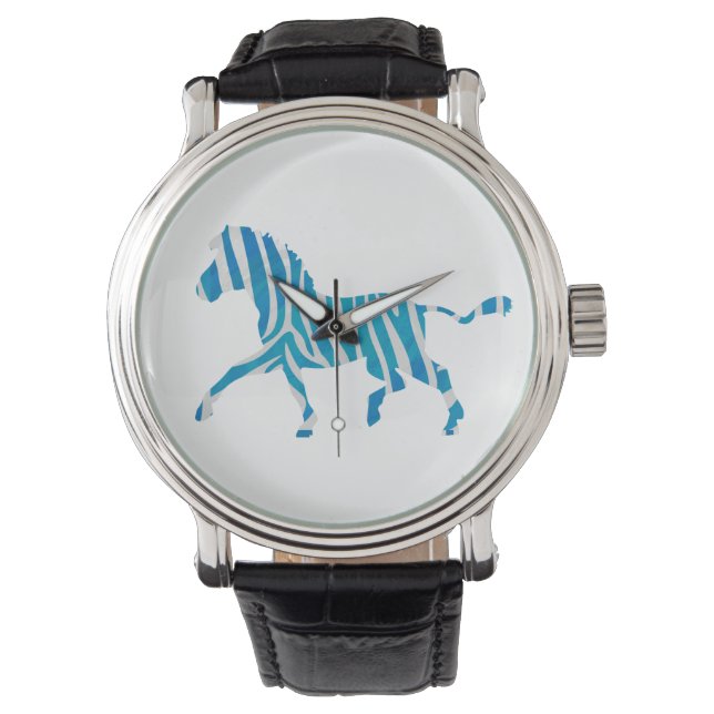 Montre Silhouette de zèbre bleu et blanc (devant)