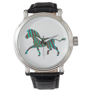 Montre Silhouette d'impression Brown et Turquoise Zebra