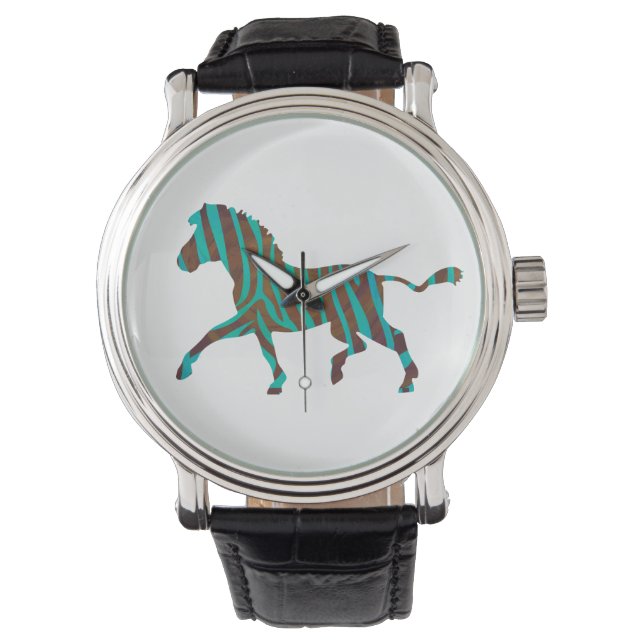 Montre Silhouette d'impression Brown et Turquoise Zebra (devant)