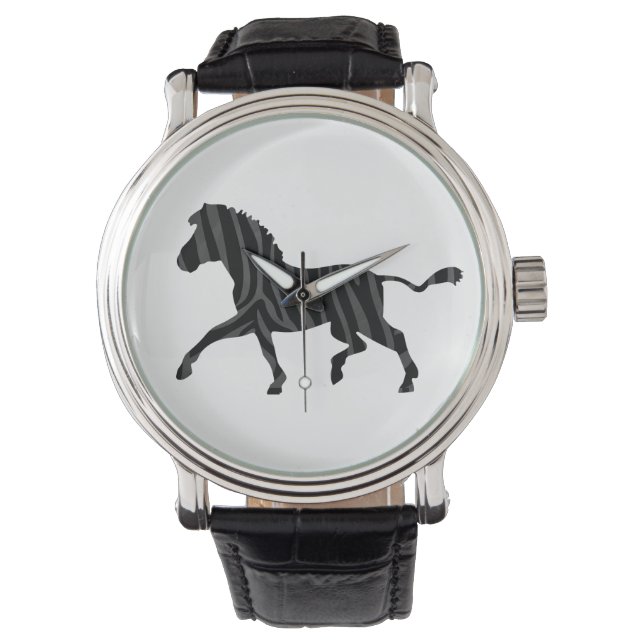 Montre Silhouette d'impression noir et gris Zebra (devant)