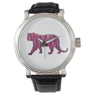 Montre Silhouette rose chaud et tigre noir