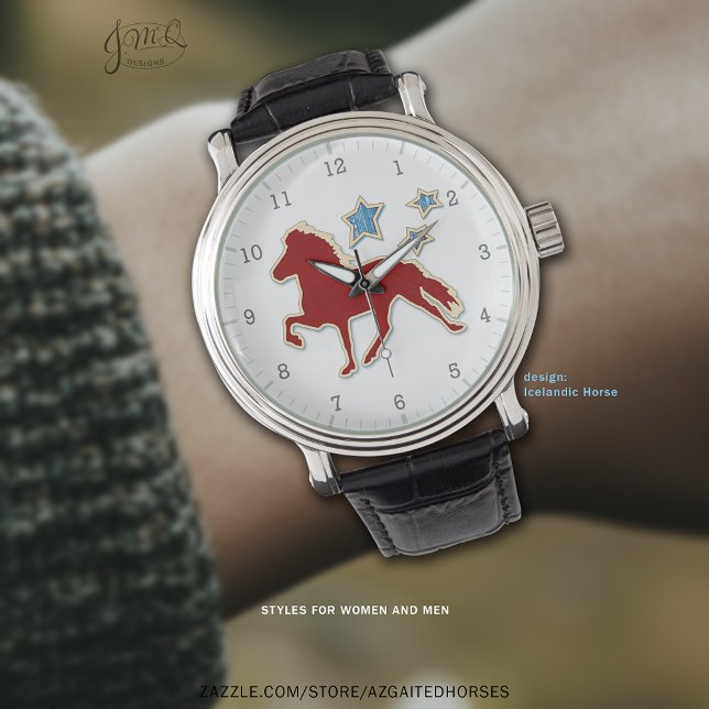 Montre Silhouette rouge cheval islandais avec étoiles (Red Icelandic Horse silhouette watch with stars 🐎✨)
