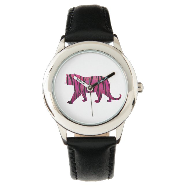 Montre Silhouette Tiger rose et noir (devant)