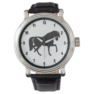Montre Silhouette vintage de cheval noir et blanc