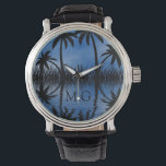 Montre Silhouettes de palmiers à crépuscule Monogramme tr<br><div class="desc">Elégant palmiers tropicaux monobloc.</div>