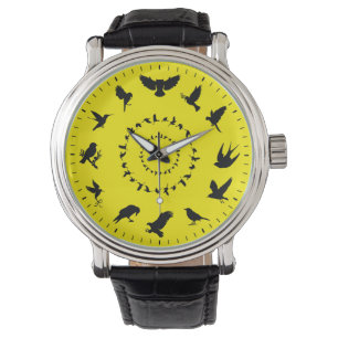 Montre Silhouettes noires aux oiseaux sauvages uniques Mo