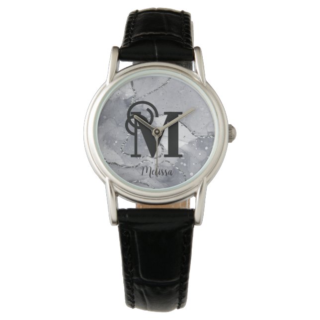 Montre Silver et Monogramme noir modernes (devant)
