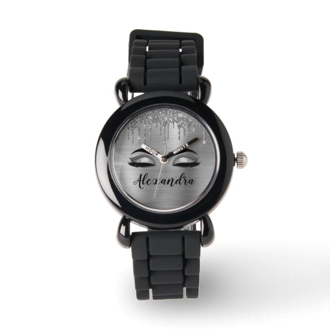 Montre Silver Glitter Sparkle Eyelashes Monogram (Recto)