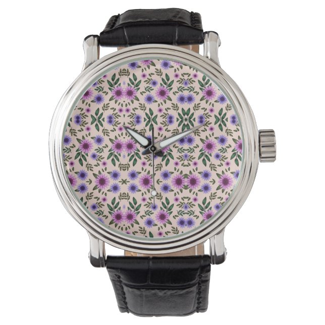 Montre Silver watch with intricate purple and green  (devant)