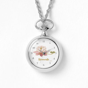 Montre *~* Silver Zen Rose Namaste Fleur rose Spirituel