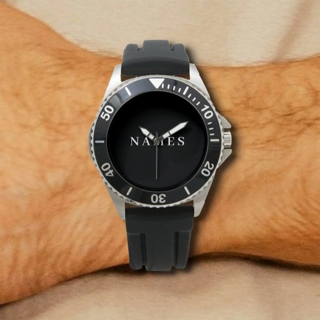 Montre Simple Black Custom Ajouter Votre Nom Élégant (Créateur téléchargé)