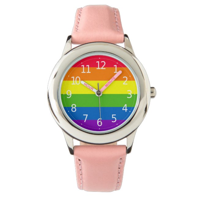 Montre simple couleur arc-en-ciel fille (devant)