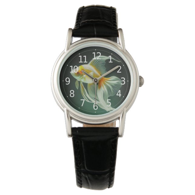 Montre Simple Dessin Numérique De Poisson Rouge Élégant | (devant)