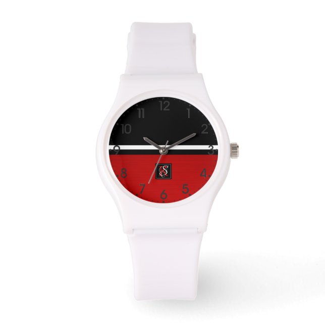 Montre Simple deux tons Noir et Rouge Initiales Monogramm (Recto)