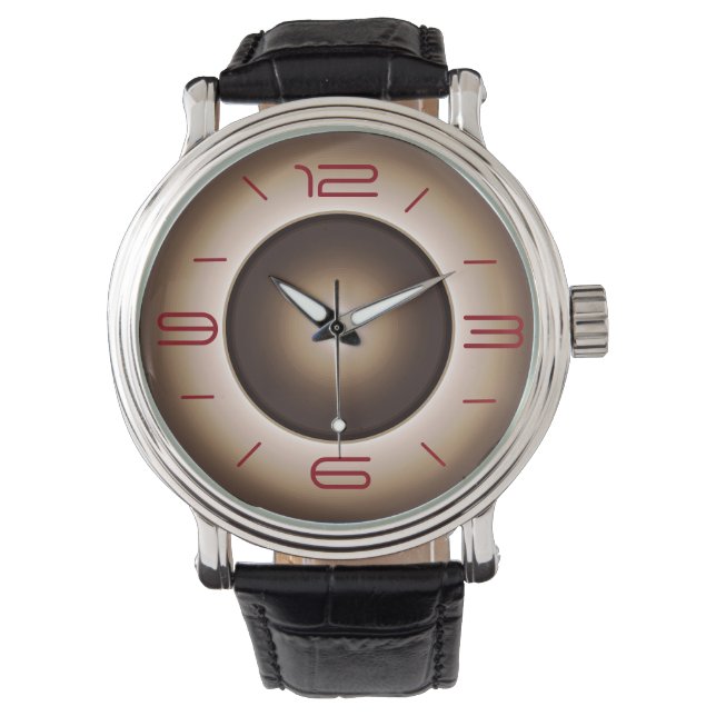 Montre Simple en Tan avec chiffres rouges >Montres Homme (devant)