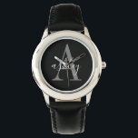 Montre Simple gris noir, Monogramme personnalisé<br><div class="desc">Simple Black Grey, Monogramme Personnalisé Montre. Un design moderne simple noir et gris pour créer votre propre monographie customisée</div>