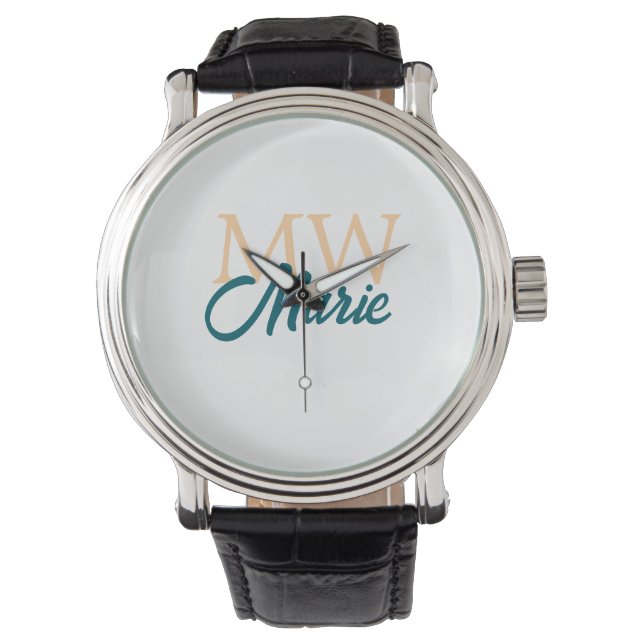 Montre simple minimal ajouter nom monogramme orange bleu  (devant)