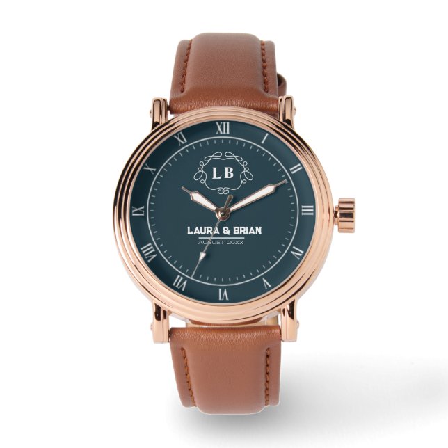 Montre Simple Minimal navy blue Monogram couple names (Recto)