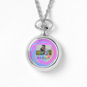 Montre Simple minimal pink blue watercoloradd name photo 