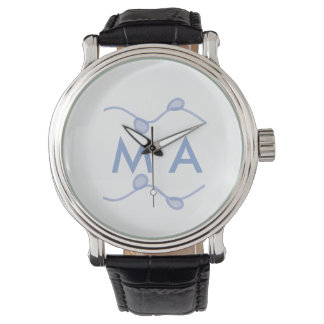 Montre Simple monogram add your name letter blue leaf
