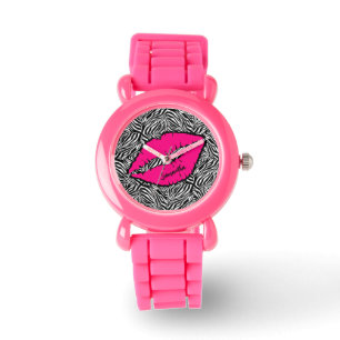 Montre Simple Zèbre avec lèvres roses Personnalisé