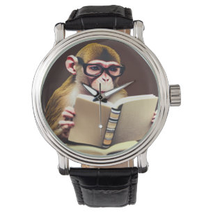Montre Singe portant des lunettes lisant un livre