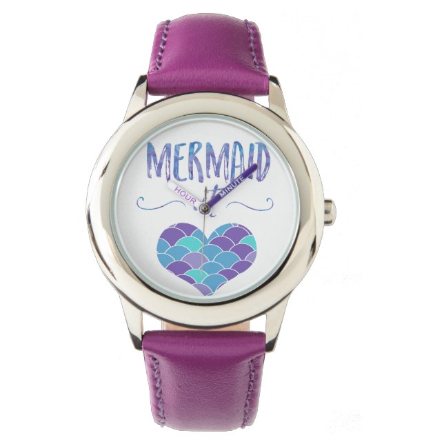 Montre Sirène mauve en acier inoxydable chez Heart Watch (devant)