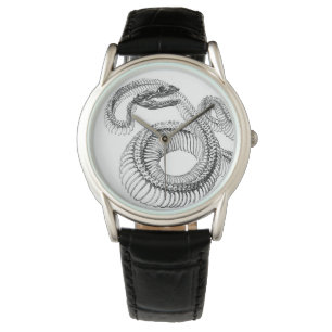 MONTRE SKELETON À SNAKE NOIR ET BLANC