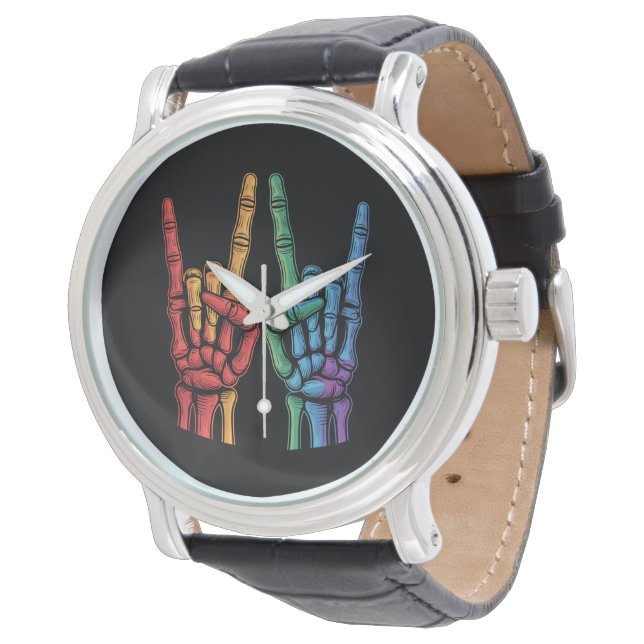 Montre Skeleton Rock Main LGBTQ Rainbow Gay pride (Incliné)