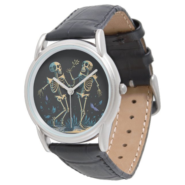 Montre Skeletons de danse Éffrayant Classique Noir (Incliné)