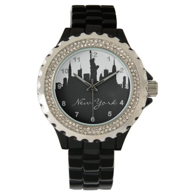 Montre Skyline New York noir et blanc (devant)