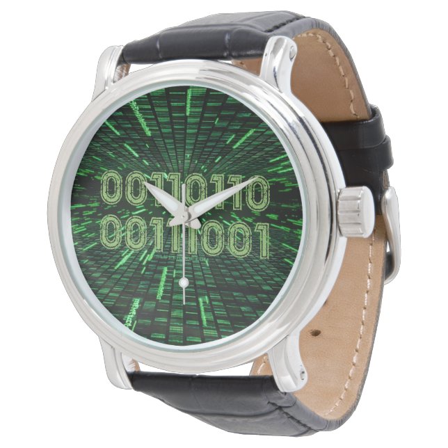 Montre SlipperyJoe's 69 code binaire vert vibrant calcul (Incliné)