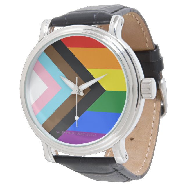 Montre SlipperyJoe's Progress Pride Drapeaux gay cadeaux  (Incliné)