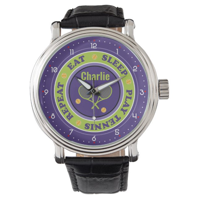 Montre slogan de tennis cool, violet et vert (devant)