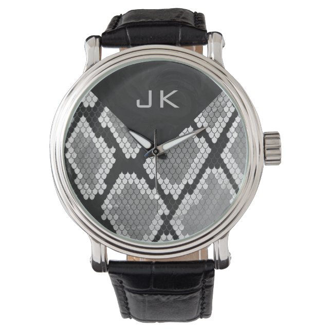 Montre Snakeskin Gris, blanc et noir Monogramme (devant)