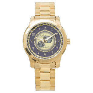 Montre Snare Drums ~ Musical Scroll ~ Gold/Navy Blue ~