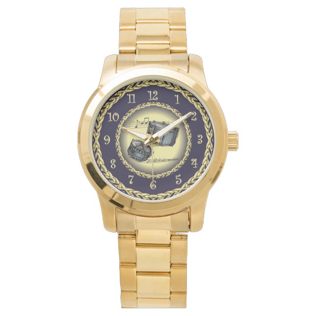 Montre Snare Drums ~ Musical Scroll ~ Gold/Navy Blue ~ (devant)