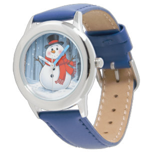 Montre Snowman dans la forêt froide avec foulard rouge