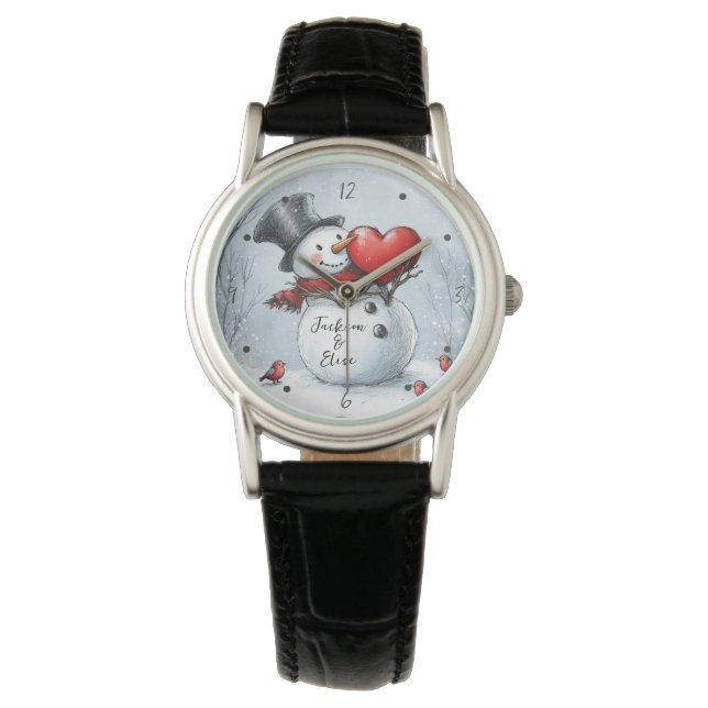 Montre Snowman offre l'amour avec un grand coeur rouge (devant)