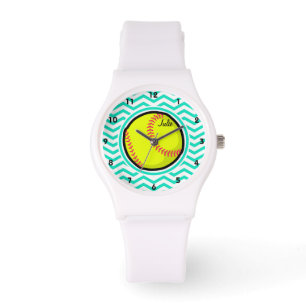 Montre Softball ; Aqua Green Chevron