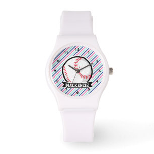 Montre Softball ; Bleu, Rose & Blancs, Sports