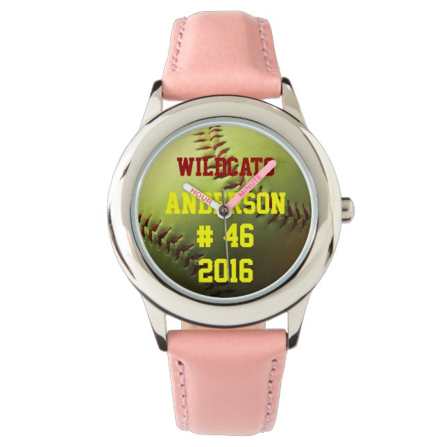 Montre Softball Jaune avec équipe et année (devant)
