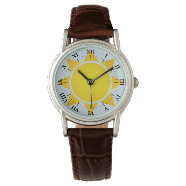 Montre Soleil brillant de dégradé jaune avec chiffres rom (devant)