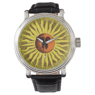 Montre Soleil Hippie Heureux Souriant Jaune Céleste Vinta