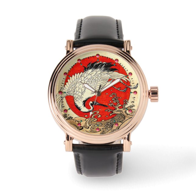 MONTRE SOLEIL ROUGE, CRANE DE VOL JAPONAISE ET VAGUES MAR (Recto)