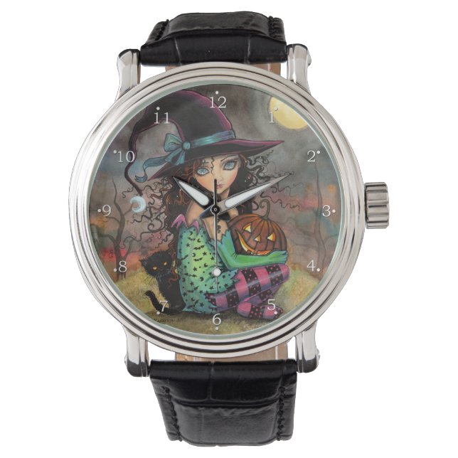 Montre Sorcière de l'Halloween Chat Fantastique Art (devant)